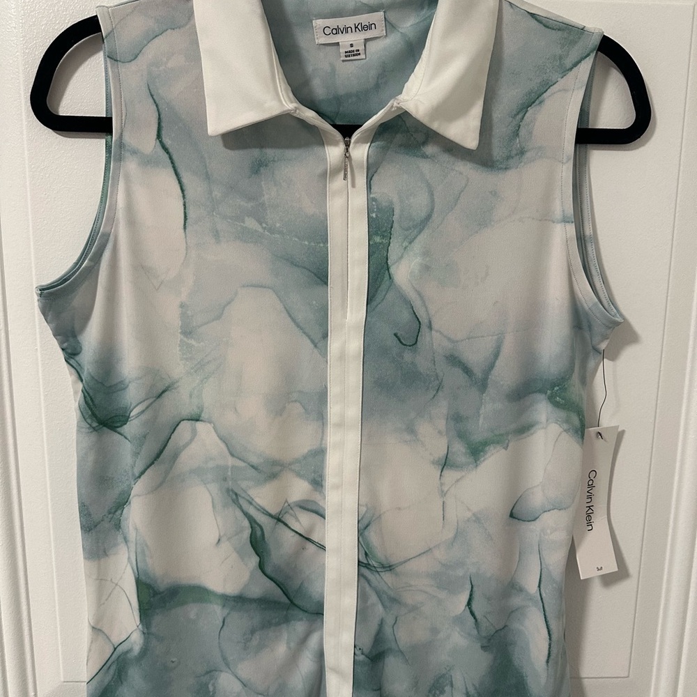 Calvin Klein Watercolor Marble Sleeveless Zip Polo Top Small NWT - Picture 3 of 13